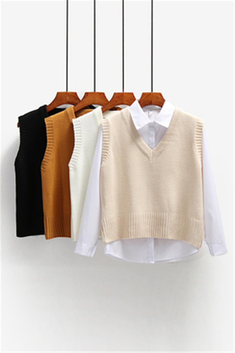 Women Sweater Vest Spring 2021 Autumn Women Short Loose Knitted Sweater Sleeveless Ladies V-Neck Pullover Tops Female Outerwear