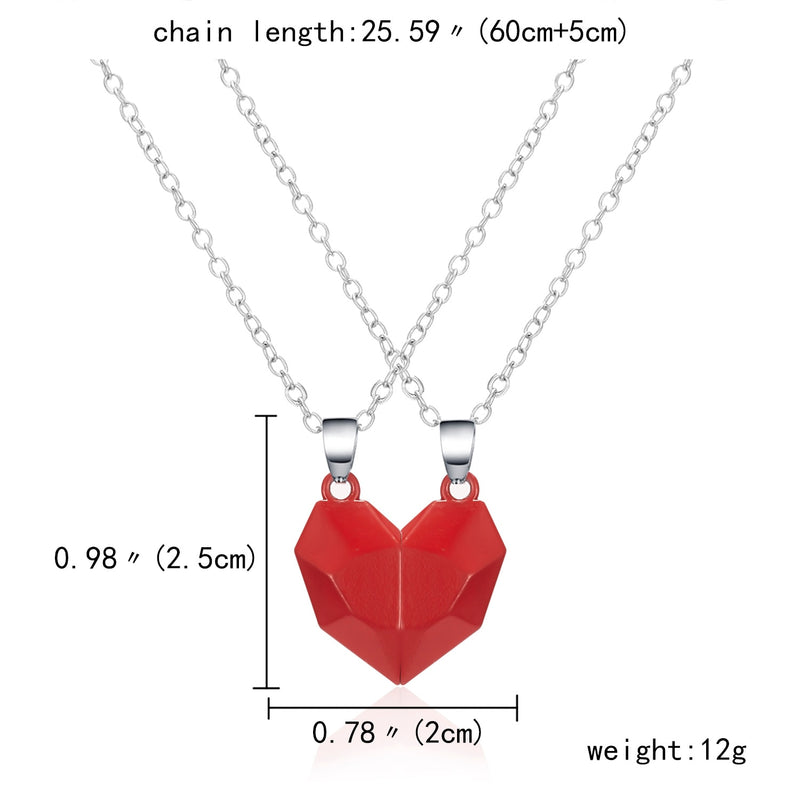 2Pcs/Lot Magnetic Couple Necklace Friendship Heart Pendant Distance Faceted Charm Necklace Women Valentine&