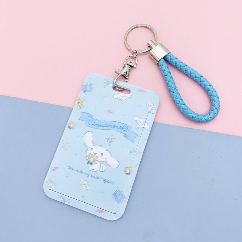 Kawaii Sanrio Keychain Cartoon Cat Sliding Card Holder Student Meal Card Bus Card Holder Lady Id Card Credit Card Holder Lanyard
