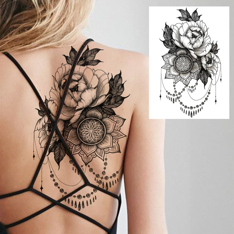 Sexy Flower Temporary Tattoos For Women Body Art Painting Arm Legs Tattoos Sticker Realistic Fake Black Rose Waterproof Tattoos