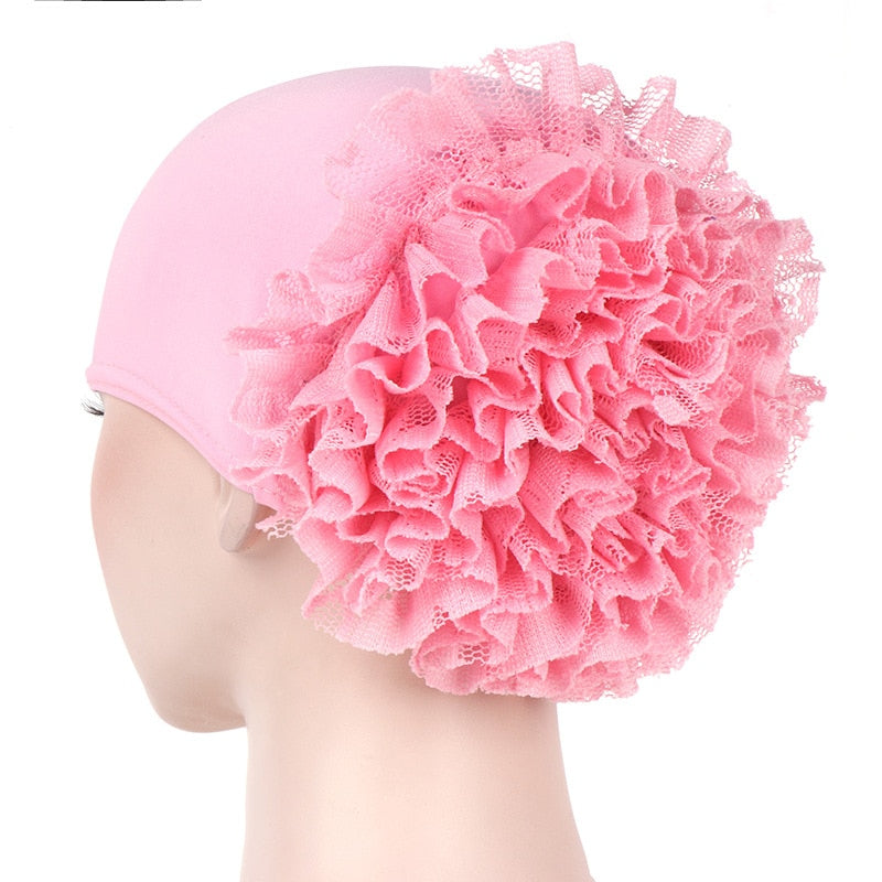 JTVOVO 2022 New Pure Color Milk Silk Pan Flower Hat Muslim Stretch Toe Cap Dubai Arab Women&