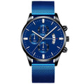 2022 Men&#39;s Fashion Business Calendar Watches Men Luxury Blue Stainless Steel Mesh Belt Analog Quartz Watch relogio masculino