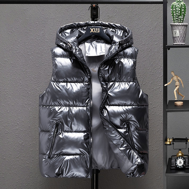 2022 New Women Winter Bright Vests Hooded Thick Vest Waterproof Cotton Padded Sleeveless Coat Female Waterproof Thick Waistcoat