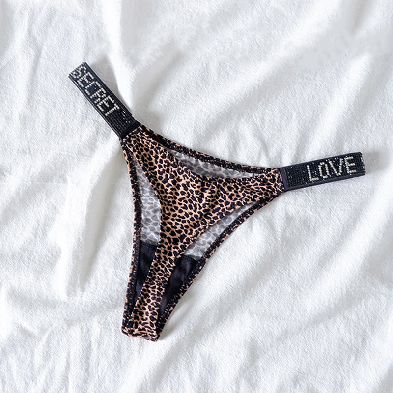 Sexy Rhinestone Thong Low Waist Panties Women Comfort Ice Silk Seamless Lingerie G String Cotton Breathable Intimates Underwear