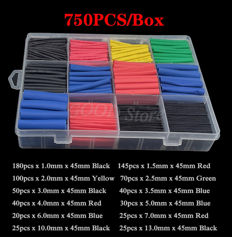 580pcs/530pcs/260pcs Assortment Electronic 2:1 Wrap Wire Cable Insulated Polyolefin Heat Shrink Tube Ratio Tubing Insulation