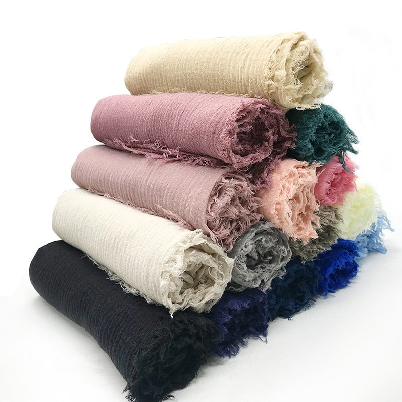 180X95CM Women Classic Muslim Crinkle Hijab Scarf Soft Cotton Head Scarves Turban Shawls Wraps Islamic Headband Femme Musulman