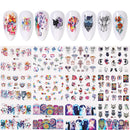 12 Designs Nail Stickers Set Mixed Floral Geometric Nail Art Water Transfer Decals Sliders Flower Leaves Manicures Decoration
