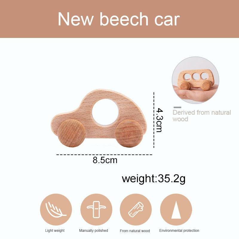 1PC Baby Toy Beech Wood Blocks Cartoon Car Educational Montessori Toys Children Teething Play Gym Baby Birthday Gift Products