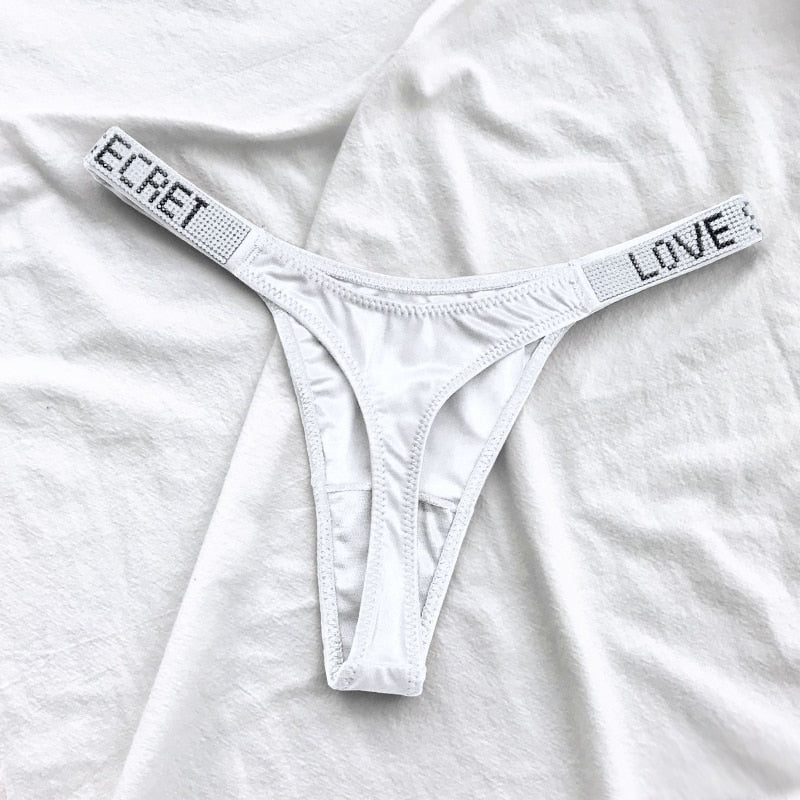 Sexy Rhinestone Thong Low Waist Panties Women Comfort Ice Silk Seamless Lingerie G String Cotton Breathable Intimates Underwear