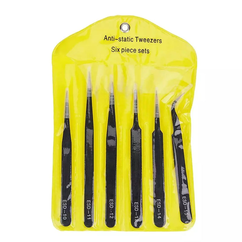 6pcs ESD Anti-Static Stainless Steel Tweezer Set Maintenance Repair Tool Kit Anti Static Model Making Tool Hand Tool Set