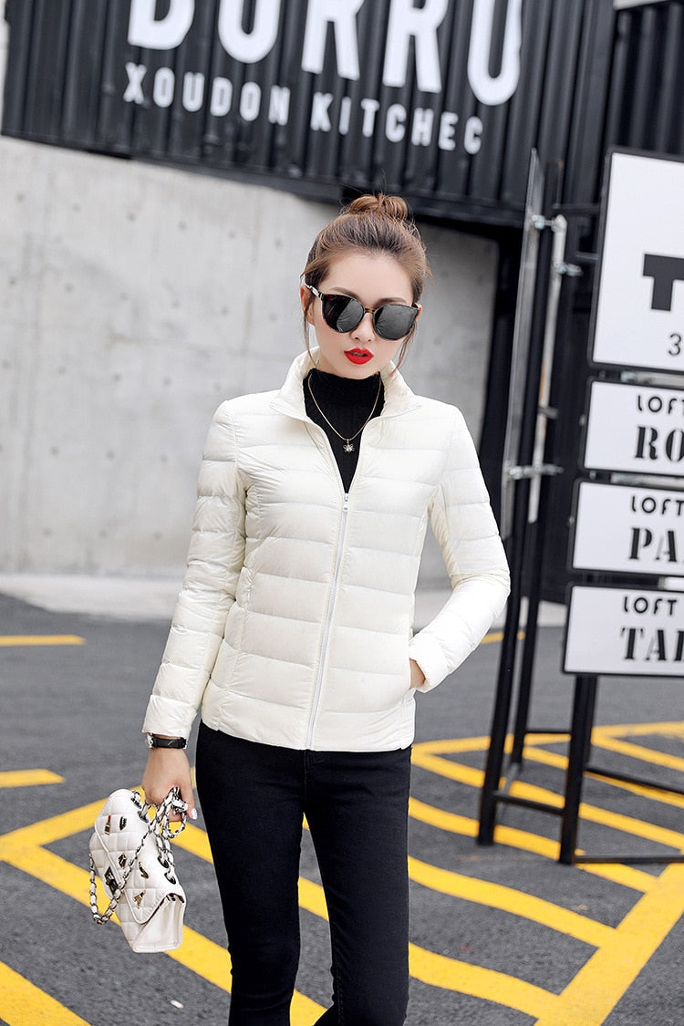 Light Duck Down Puffer Coat Women 2022 Autumn Coats Warm Duck Down Female Casual Jacket Stand Collar Pocket Lady Slim Jacket 3XL