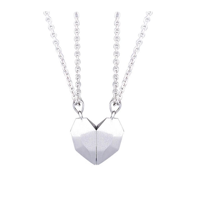 2Pcs/Lot Magnetic Couple Necklace Friendship Heart Pendant Distance Faceted Charm Necklace Women Valentine&