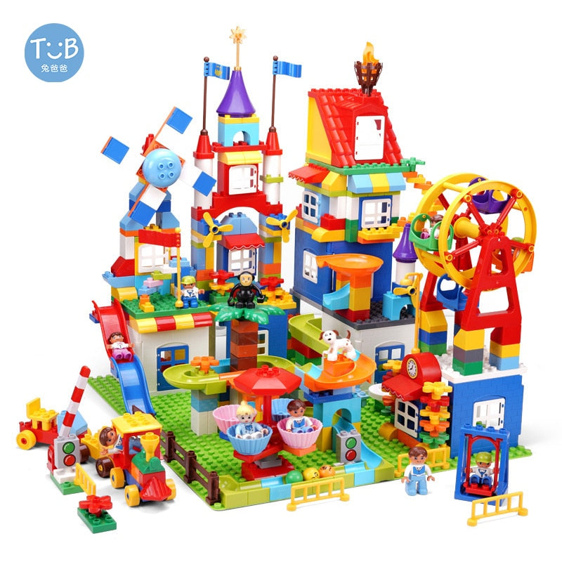 Blocks Amusement Park Accessory Slide Ladder Swing Seesaw Carousel Big Large-particle City Building Children&