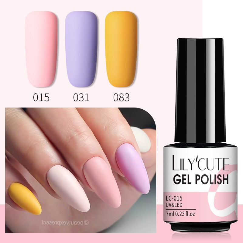 LILYCUTE 3 PCS Gel Nail Polish Set Nude Pink Glitter Sequins Matte Effect Gel Long Lasting Base Top Coat Nail Art Design Hybrid