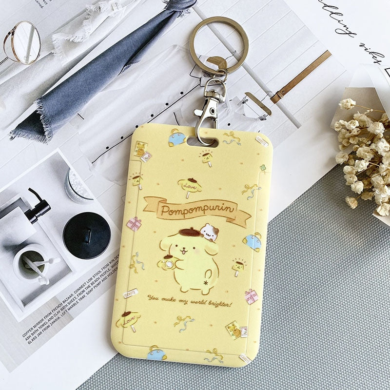 Kawaii Sanrio Keychain Cartoon Cat Sliding Card Holder Student Meal Card Bus Card Holder Lady Id Card Credit Card Holder Lanyard