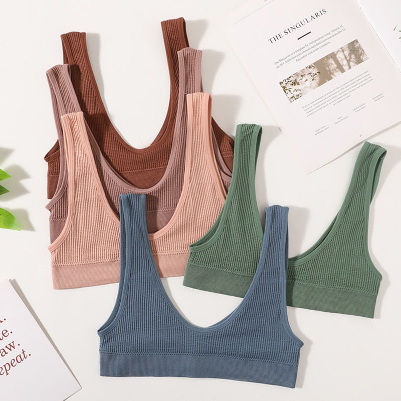 Sexy Seamless Bra Wire Free Brassiere Rib Bralette Women&