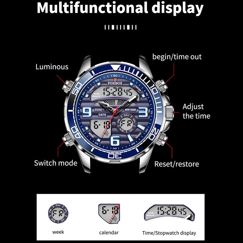 2022 LIGE Brand Foxbox Digital Mens Watches Top Luxury Sport Quartz Wristwatch For Men All Steel Military Waterproof Clock+Box