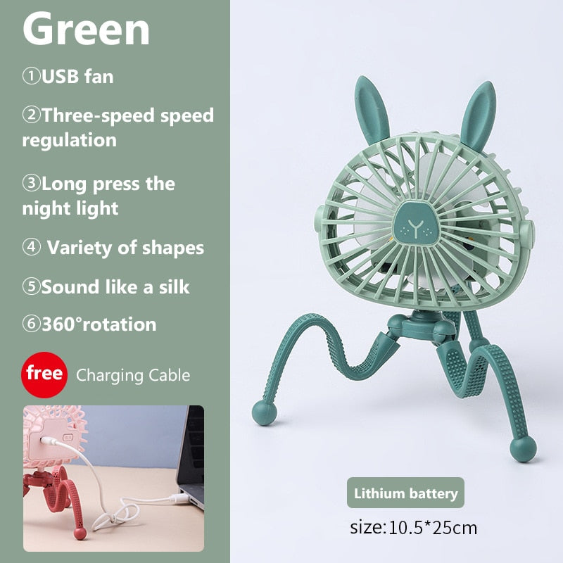 500mAh Stroller Fan Personal Portable Desk Handheld Baby Bed Car Seat Fan USB Rechargeable Fan Mini Stroller Accessories