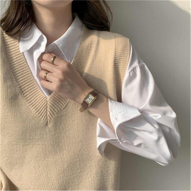 Fashion Autumn Winter Sleeveless Sweaters Vest Women V-neck Solid Simple Slim All-match Casual Korean Style Teens Sweater Tops