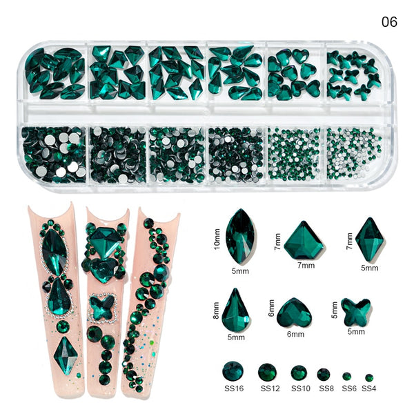 12Gird Box Multi Size AB/Colorful Hotfix Rhinestones Flatback Crystal Diamond Gems 3D Glitter Nail Art Luxurious Decorations &amp;*&amp;