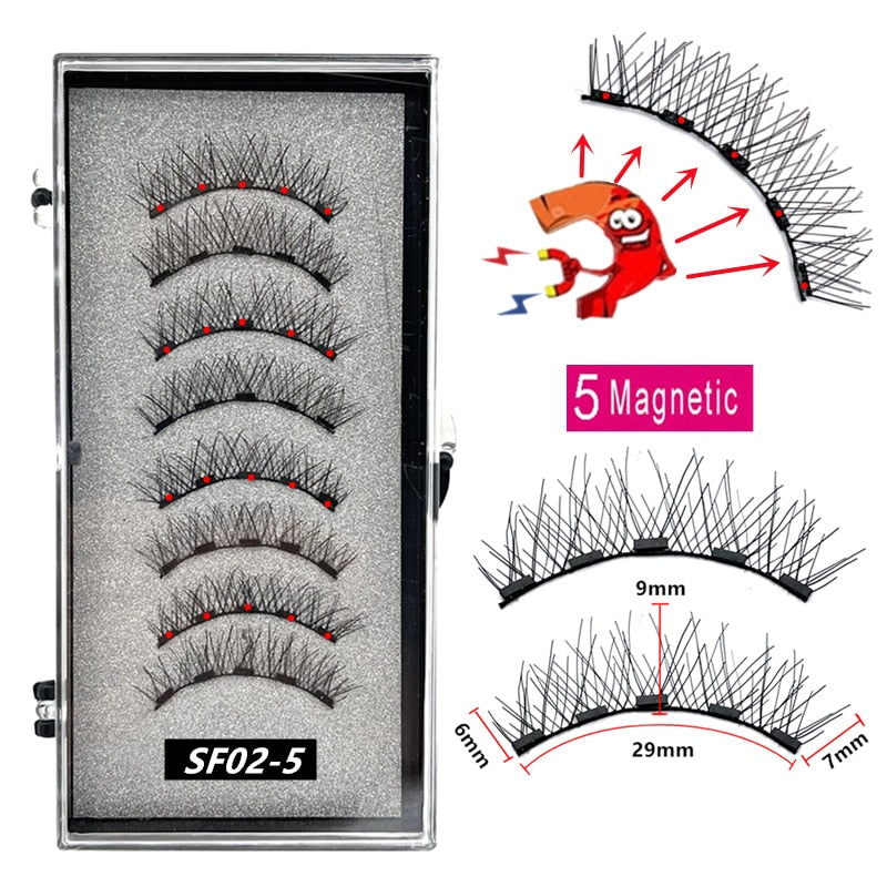 2 Pairs 3D Natural Magnetic Eyelashes ,With 5 Magnetic Lashes Handmade Reusable Magnetic False Eyelashes Support Drop Shipping
