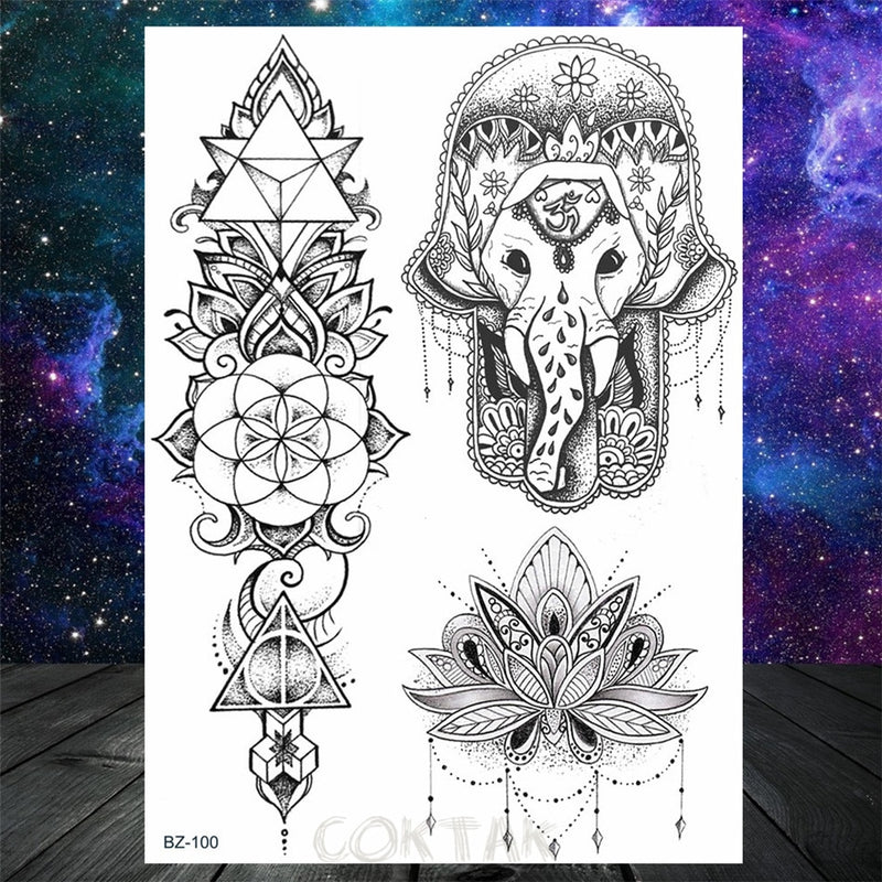 Sexy Black Henna Temporary Tattoos For Women Girls Body Art Decoration Fake Jewelry Chains Waterproof Mandala Flower Tatoos Kit