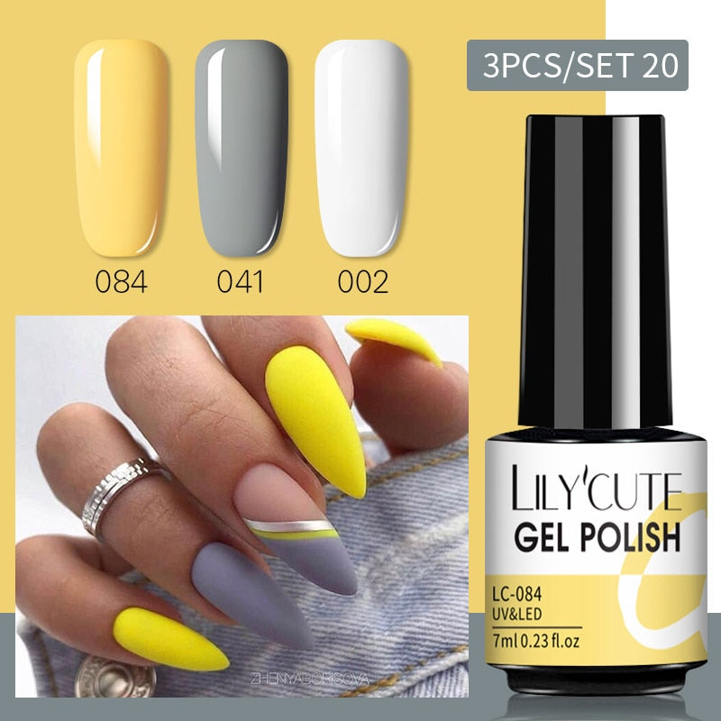 LILYCUTE 3 PCS Gel Nail Polish Set Nude Pink Glitter Sequins Matte Effect Gel Long Lasting Base Top Coat Nail Art Design Hybrid
