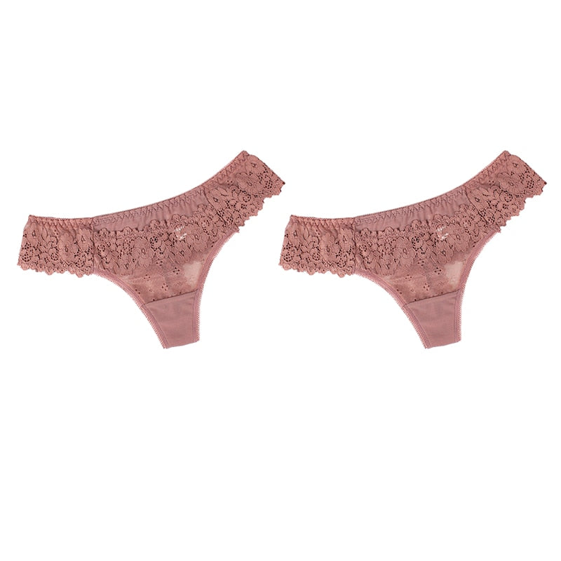 2Pcs/lot Women Sexy Lace Lingerie Temptation Low-waist Panties Embroidery Thong Transparent Hollow out Underwear Free shipping