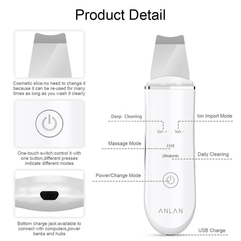 ANLAN Ultrasonic Skin Scrubber Deep Face Cleaning Machine Peeling Shovel Facial Pore Cleaner Face Skin Scrubber Lift Machine