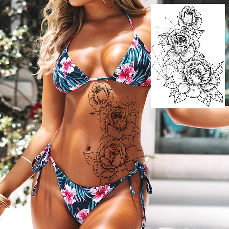 Realistic Sexy Peony Tattoos Temporary Women Adult Flower Arm Tattoos Sticker Waterproof Fake Floral Bloosom Body Leg Art Tatoos