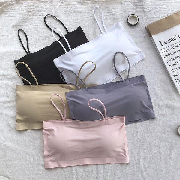 Fashion Women Sling Tube Top Sexy Bra Top Breathable Chest Pad Wearing Underwear Seamless Ice Silk Breast Wrap Lingerie Female