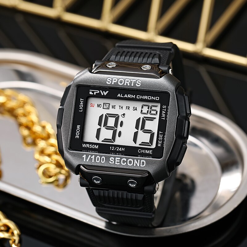 Super Easy to Read Scratch Proof Case 5ATM Water Resistant Digital Watch for Outdoor Sport
