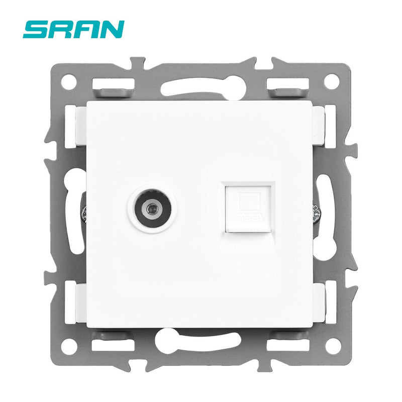 SRAN F6 Series White Crystal Tempered Glass Panel Light switch eu french wall socket usb tv rj45 rj11 Sensor switch Module DIY