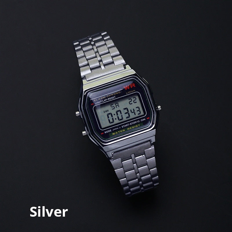 Rose Gold Silver Watches Men Women Electronic Digital Display Retro Style Clock Men&