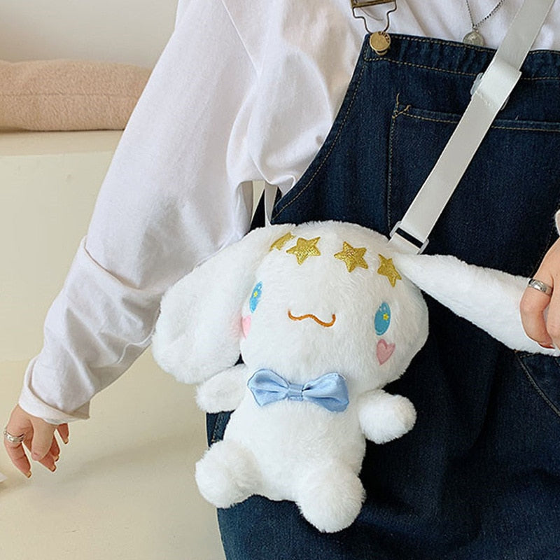 New Kawaii Sanrioed My Melody Cinnamoroll Cartoon Plush Bag Anime Soft Stuffed Animals Plushie Backpack Girls Doll Toys Gifts