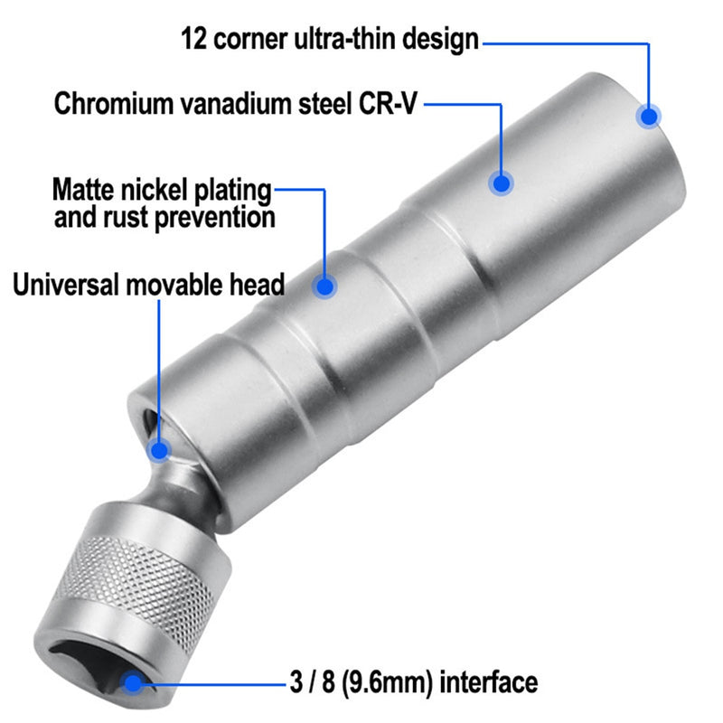 Socket Wrench Magnetic 12 Angle Repairing Removal Tool Thin Wall 3/8&quot; Drive Sockets for 14/16mm Spark Plug