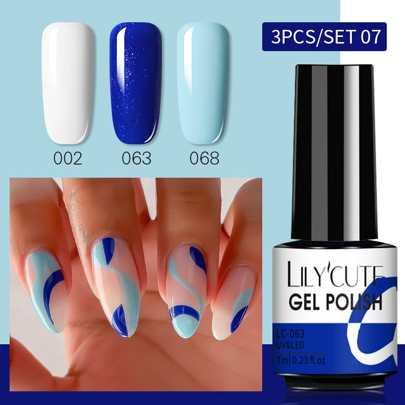 LILYCUTE 3 PCS Gel Nail Polish Set Nude Pink Glitter Sequins Matte Effect Gel Long Lasting Base Top Coat Nail Art Design Hybrid