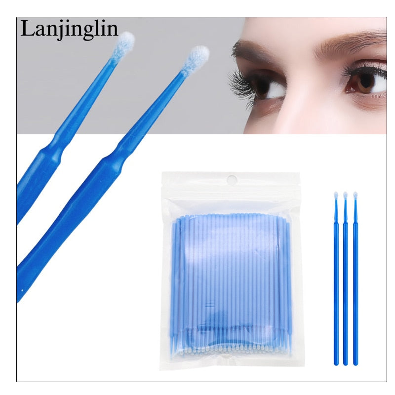 100/200pcs Micro Brushes Cotton Swab Eyelash Extension Disposable Eye Lash Glue Cleaning Brushes Applicator Sticks Makeup Tools