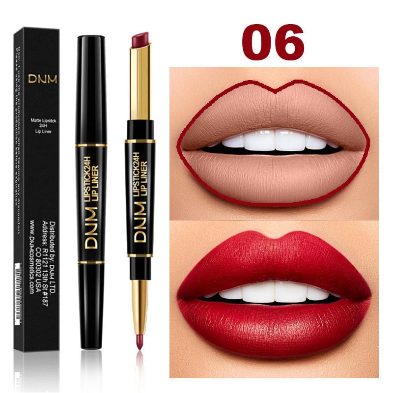 2 IN 1  Lip Liner Waterproof Matte Lipstick Pencil Contour Tint Sexy Red Matte Long Lasting Moisturizer Lipliner Cosmetics TSLM1