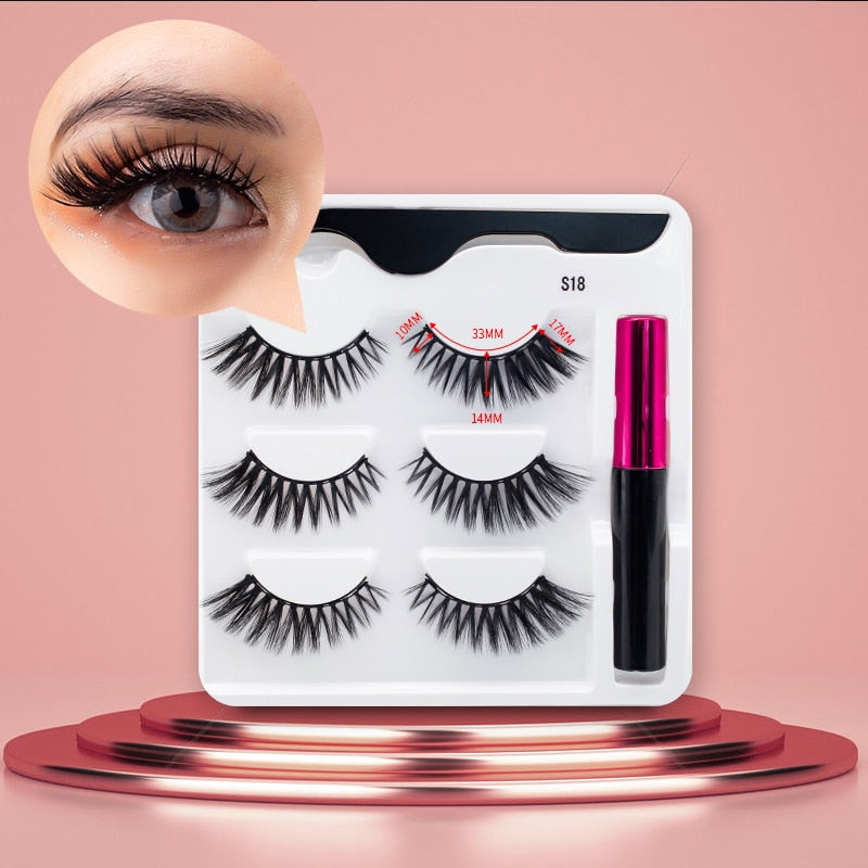 3Pairs Magnetic Lashes 3D Mink Eyelashes Wholesale Fake Eyelashes Magnetic Eyeliner With Tweezer Makeup Set For Beauty Faux Cils