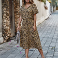 2021 Summer Polka Dot Dress Ladies Leopard Print Shirt Dress, Bohemian, Mid-length, High Waist, Beachwear, Vacation, Summer