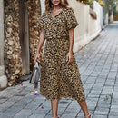 2021 Summer Polka Dot Dress Ladies Leopard Print Shirt Dress, Bohemian, Mid-length, High Waist, Beachwear, Vacation, Summer