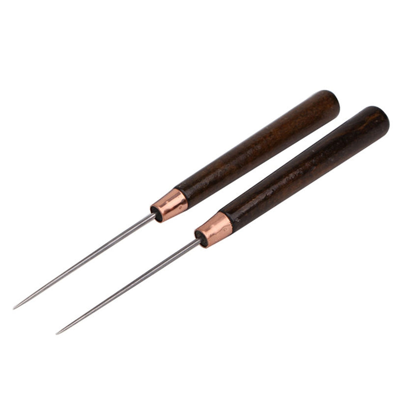 2pc Durable Professional Leather Wood Handle Awl Tools For Leather Craft Stitching Sewing Accessories Sewing Stitching Awl