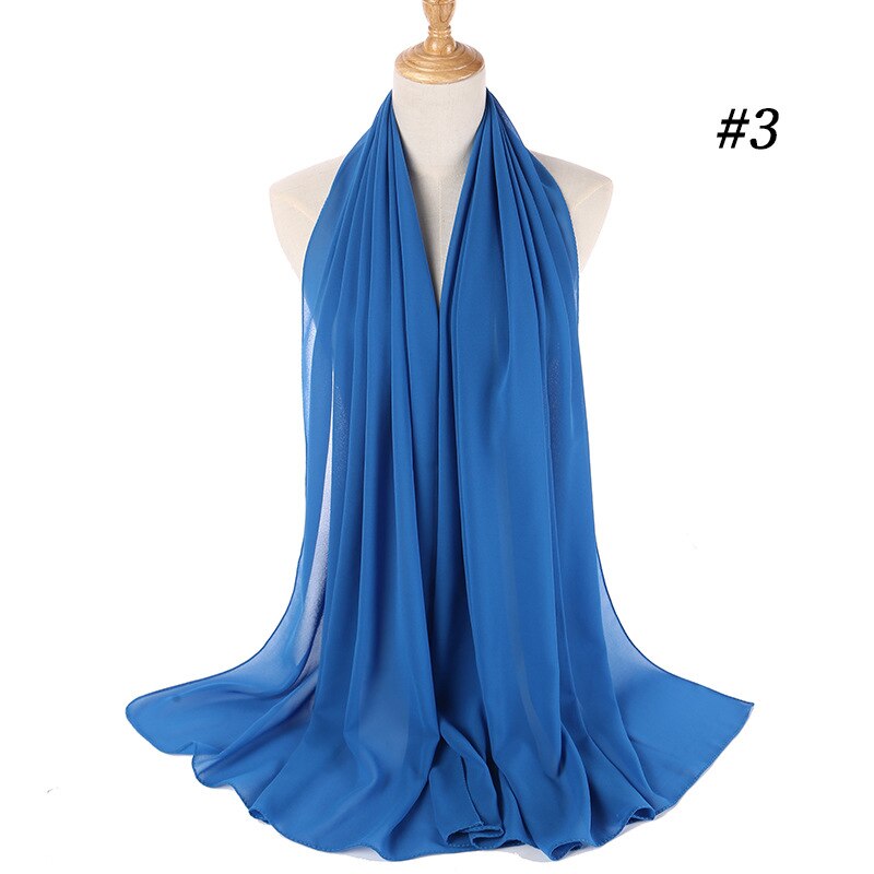 Muslim Bubble Chiffon Hijab Scarf Women Solid Color Soft Long Shawls and Wraps Georgette Head Scarves Ladies Hijabs