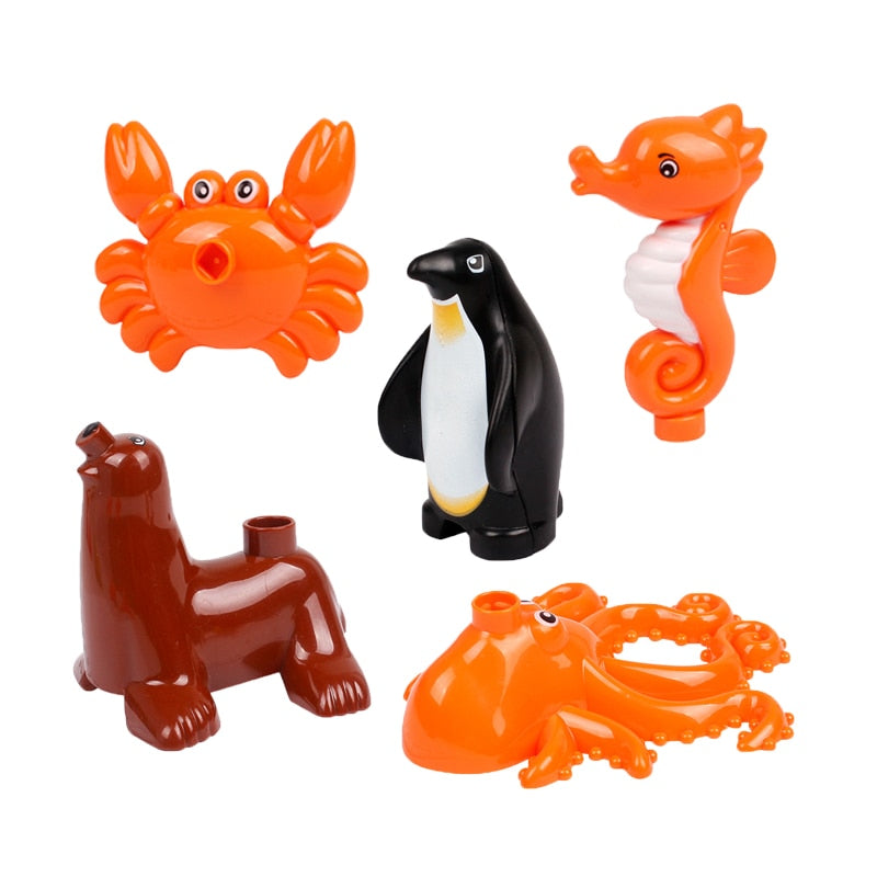 Zoo Animals Series Set Big Size Building Blocks Assemble Accessories Cute Birds Beasts Elephant Tiger Bricks Education Toys Kids