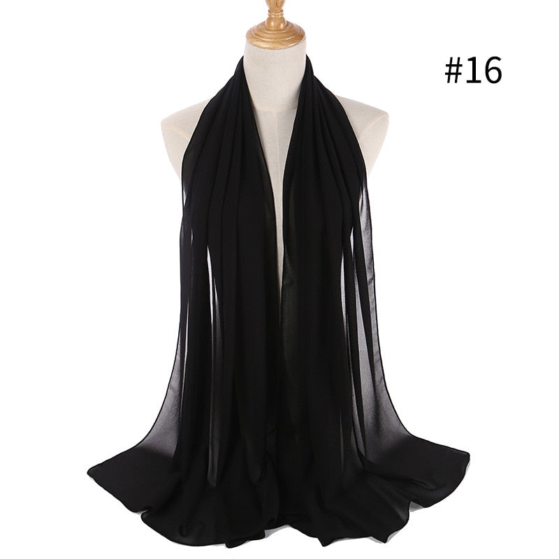 Muslim Bubble Chiffon Hijab Scarf Women Solid Color Soft Long Shawls and Wraps Georgette Head Scarves Ladies Hijabs