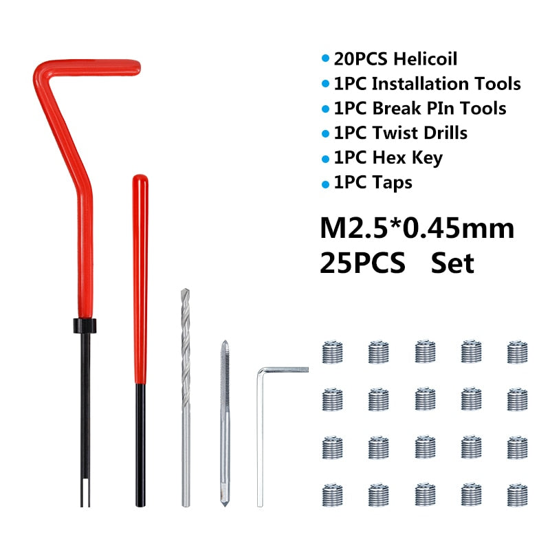 XCAN Thread Repair Tool 25pcs M3/M4/M5/M6/M7/M8/M10/M12/14 for Restoring Damaged Thread Spanner Wrench Twist Drill Bit Hand Tool