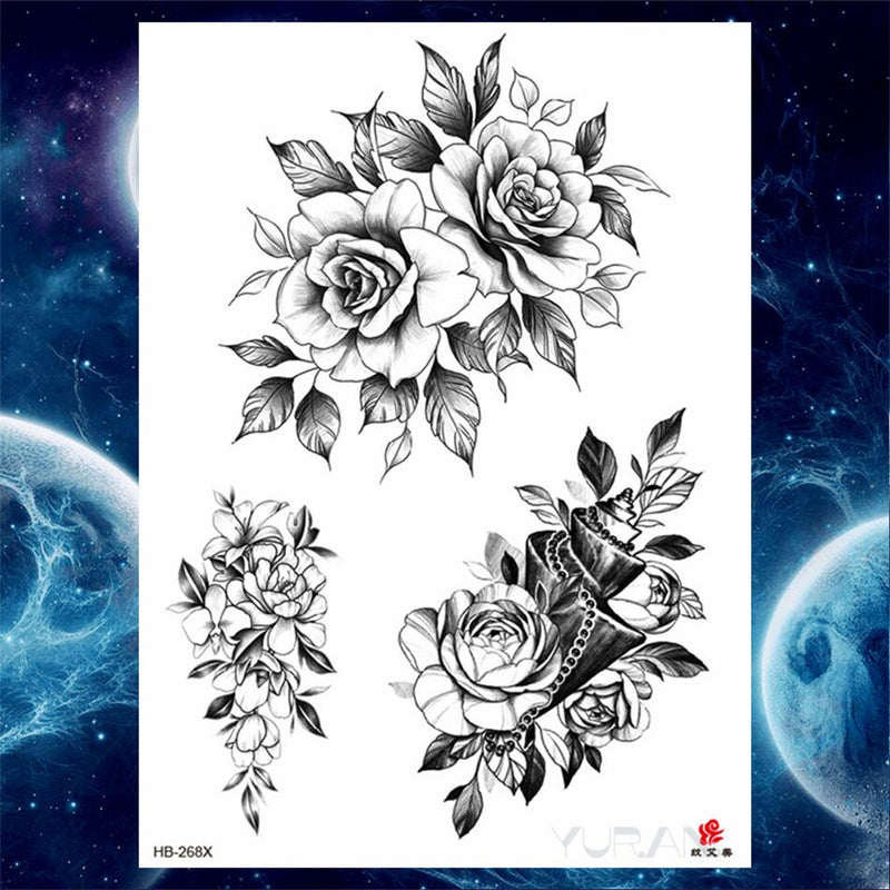 Girls Bracelet Chains Rose Tattoo Stickers Butterfly Body Arm Totem Tattoos Temporary Women Wrist Sexy Black Fake Tatoos