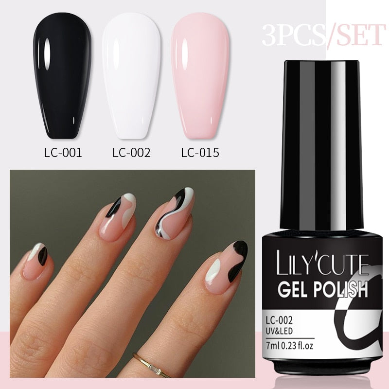 LILYCUTE 3 PCS Gel Nail Polish Set Nude Pink Glitter Sequins Matte Effect Gel Long Lasting Base Top Coat Nail Art Design Hybrid