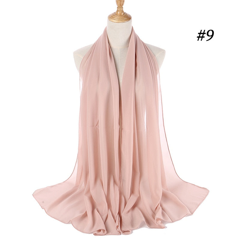 Muslim Bubble Chiffon Hijab Scarf Women Solid Color Soft Long Shawls and Wraps Georgette Head Scarves Ladies Hijabs